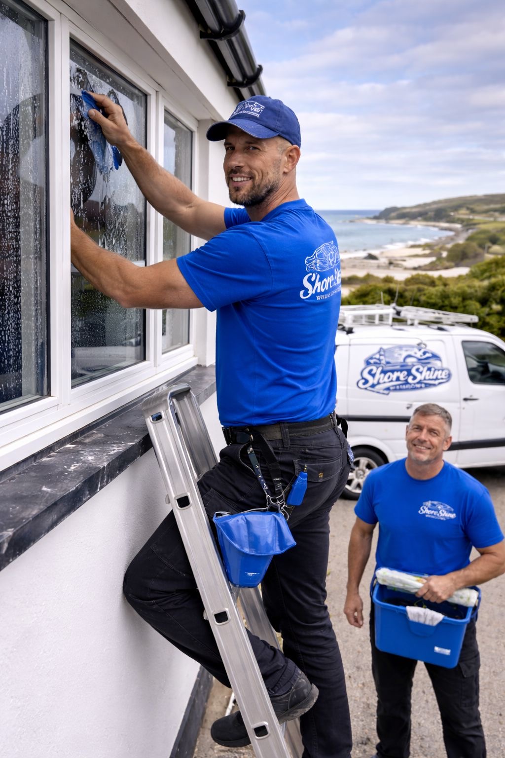 Shore Shine team cleaning windows at a Cornwall property